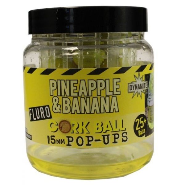 Dynamite Baits Pop-Ups Fluro Cork Ball Pineapple+Banana 15 mm (karton 6 ks)