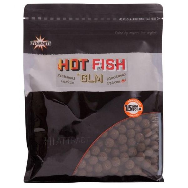 Dynamite Baits Boilies Hot Fish+GLM 15 mm 1 kg (karton 10 ks