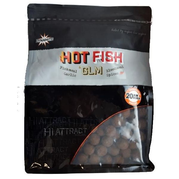 Dynamite Baits Boilies Hot Fish+GLM 20 mm 1 kg (karton 10 ks)