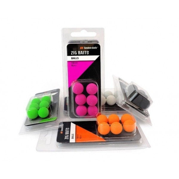 Nástraha - Zig-Balls 14 mm / 6ks - Tandem Baits farba fluo zelená