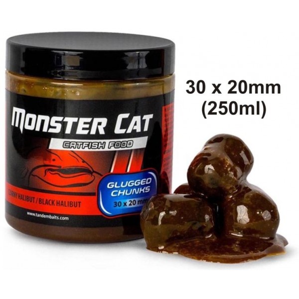 Monster Cat dipované pelety 30x20mm/300g Tandem Baits Black Halibut (čierny halibut)