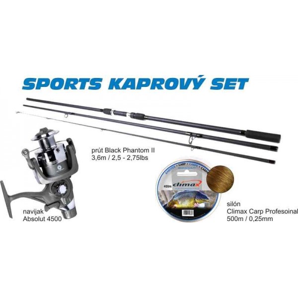 Kaprársky SET - Prút 3,6m / Navijak / Silon