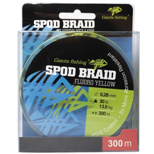 Giants fishing Splietaná šnúra Spod Braid Fluoro Yellow 300m|0,28mm/30lb(13,6kg)