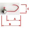 JIG háčik bez krčku - červený VMC Matzuo 3,0g/háčik 4, A2,1cm, B2,7cm, C1cm