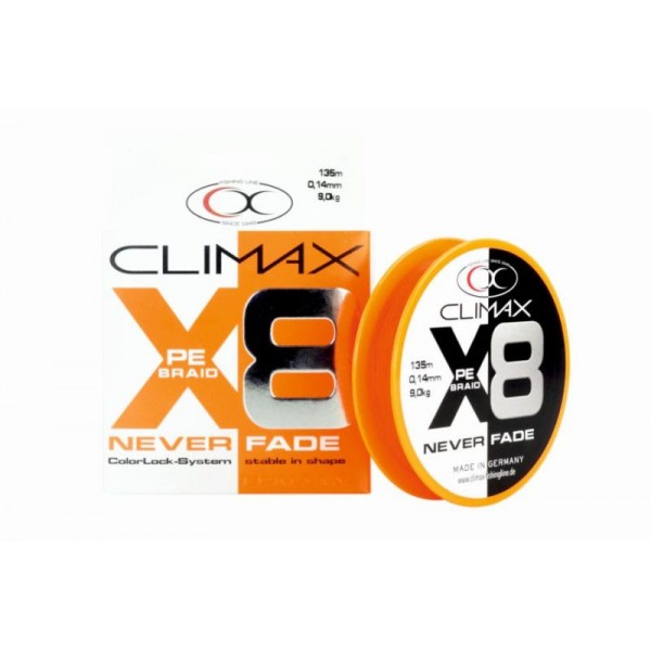 Šnúra Climax Never Fade 8x vlákien oranžová 135m Priemer: 0,10mm, Nosnosť: 4,9kg